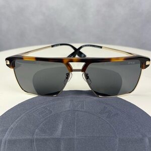 BMW 53N Blonde Havana / Shiny Gunmetal / green Lens Brown and Black Sunglasses